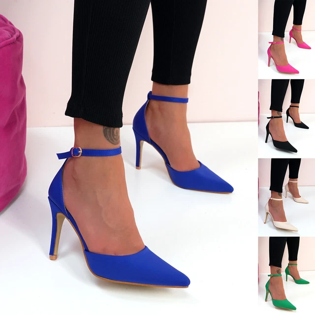 Ladies Stiletto Pointed Toe Pumps Ankle Strap Womens Party Heels Shoes Size