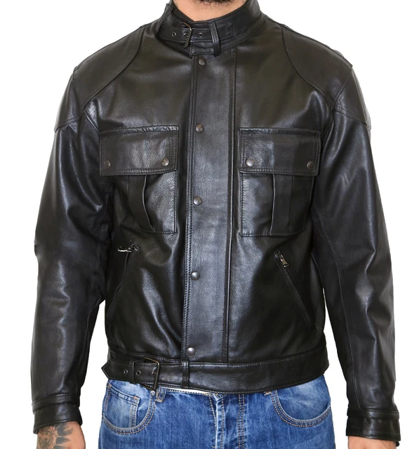 Giubbotto Uomo Belstaff Gangster Vera Pelle Nero Giacca Moto Slim VIETRI LEATHER