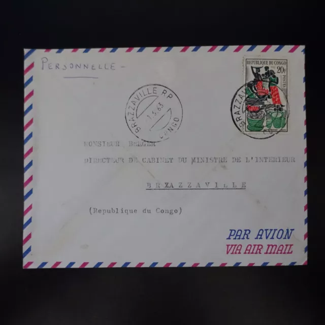 Congo Lettre Cover Cad Brazzaville 1963 -> Ministre De L’intérieur Brazzaville