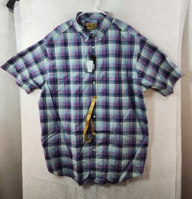 NEW Gold Label Roundtree & Yorke Mens 3XT Purple Plaid S/S Button Up Shirt NWT