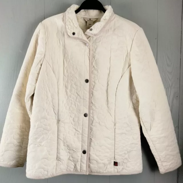 Woolrich Quilted Jacket Womens Medium M Ivory Fleece Lining Long Sleeves Pockets