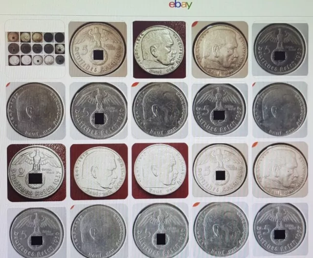 5 Reichsmark Deutsches Reich Hindenburg 1936-1939 mit Hakenkreuz  Silbermünze