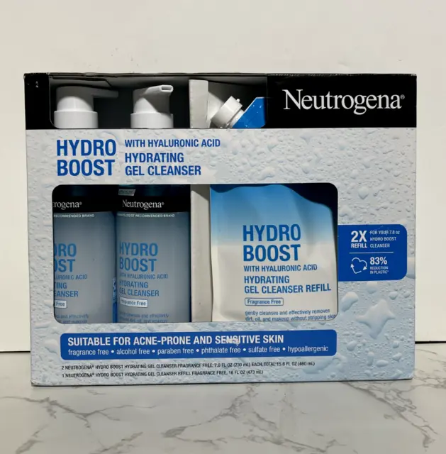 2 Bottles + 2 x Refill Neutrogena Hydro Boost Hydrating Cleansing Gel 31.6oz
