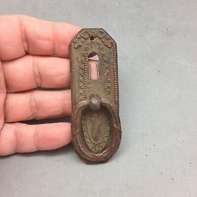 Salvaged Hardware Antique Keyhole Cover w/ Pull Ring 3 1/4"x1" Door Escutcheon