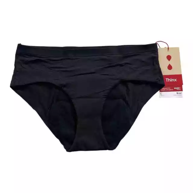 THINX Women's Modal Cotton Brief Period Underwear Black Size Large Heavy Panty