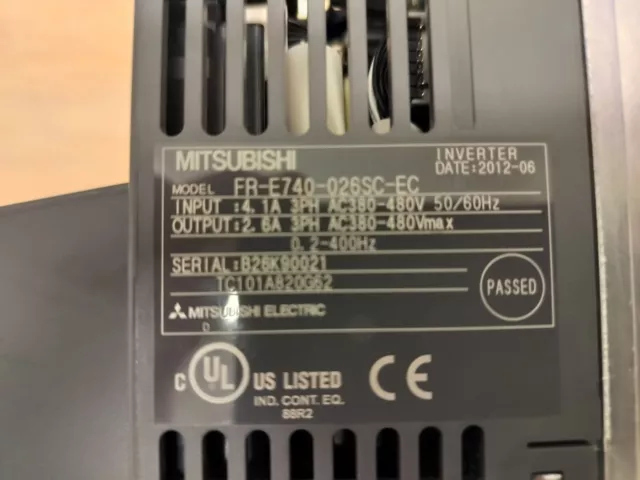 Mitsubishi Inverter FR-E740-026-EC , 400 VAC Input, 0.75 KW, 2.6 Amps Output 3