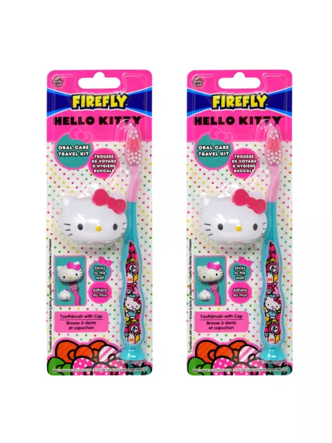 Hello Kitty Suction Toothbrush & Brush Cover Cap Kids Travel Kit 2-Pack Set