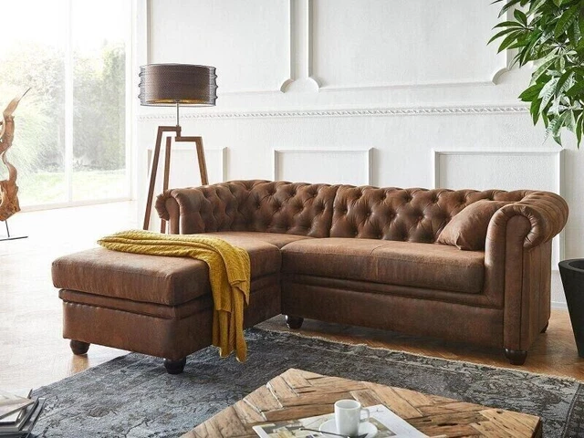 RESTORED ANTIQUE Vintage Chesterfield Brown Ottoman Right Sofa Pure Buffalos 2