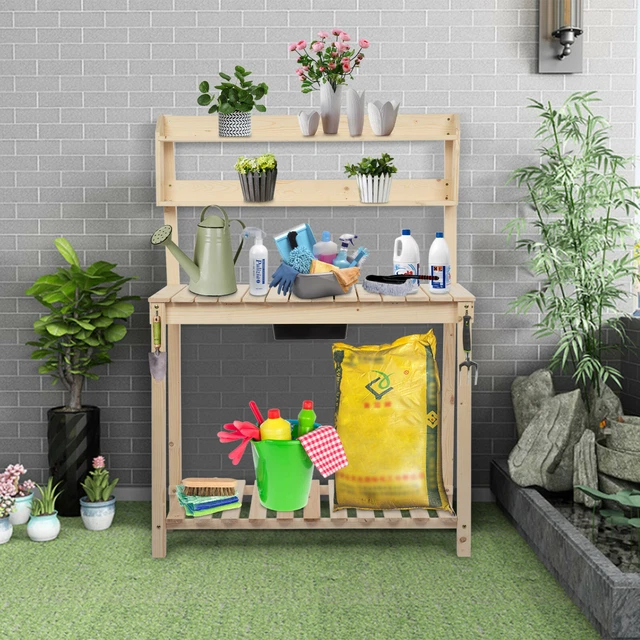 GARDEN POTTING BENCH Sliding Table Top Workstation Work Bench Planting