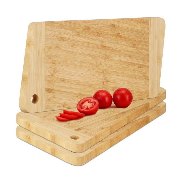 3x Planches à découper en bambou avec trou suspension planche de service cuisine