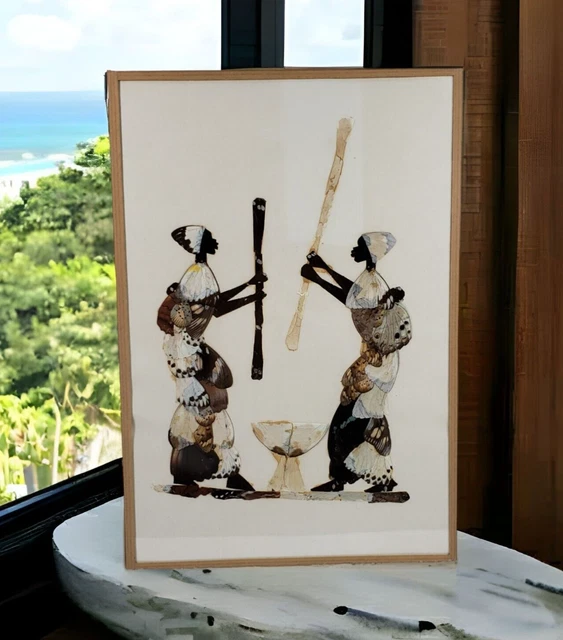 Vintage Framed Real Butterfly Art Artwork Crafted African Women Mosaic Wings