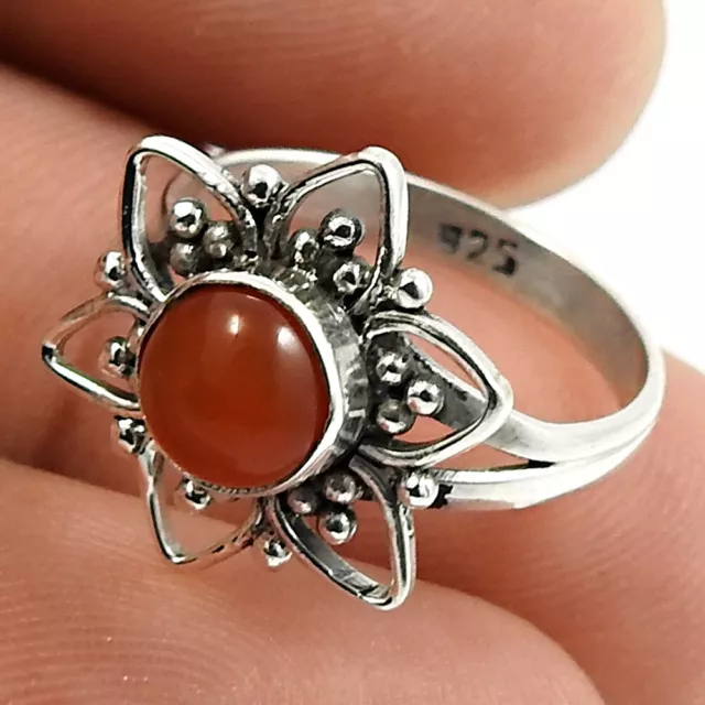 Geschenk für Sie 925 Silber Natürlich Karneol Statement Blume Ringgröße 5 V11