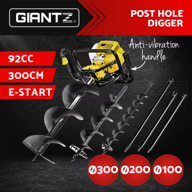 Giantz Post Hole Digger 92CC Petrol Auger Diggers Drill Borer Fence Earth Power