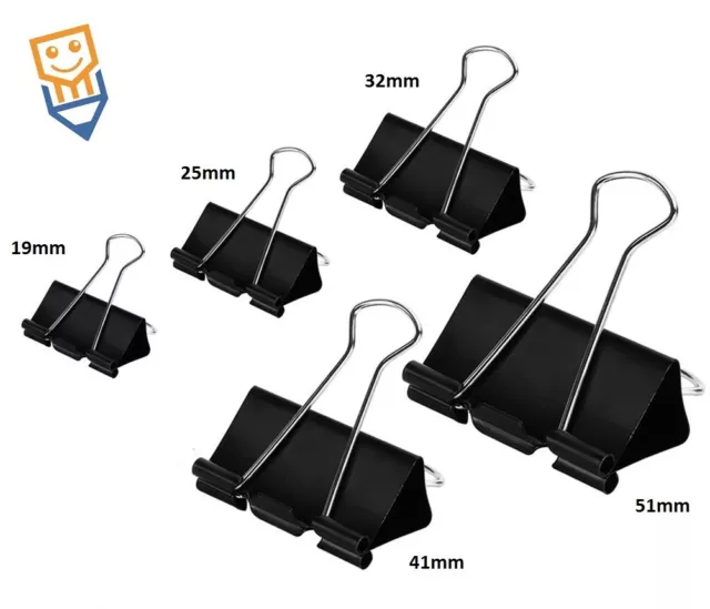 BULLDOG Foldback CLIPS 19 25 32 41 51mm PAPER BINDER Removable METAL GRIP Filing