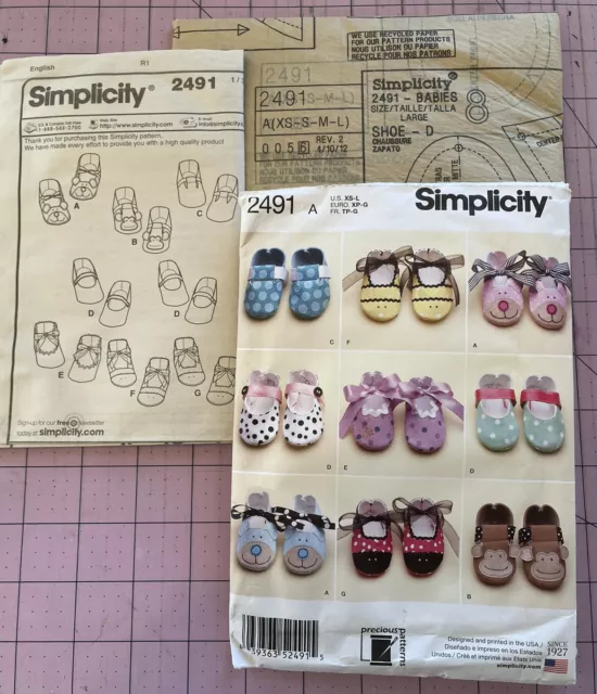 Simplicity Pattern 2491 Baby Shoes Wool Felt Booties Size XS-L