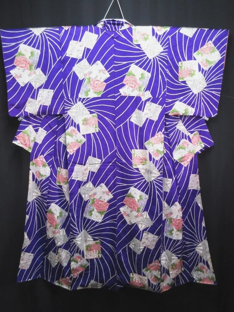 7189 Silk Japanese Kimono Robe Dress Peony Camellia Rinzu Komon
