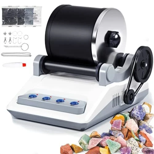 Rock Tumbler Kit,Turns Rough Rocks into Beautiful Gems,With Button 7 Day Polish
