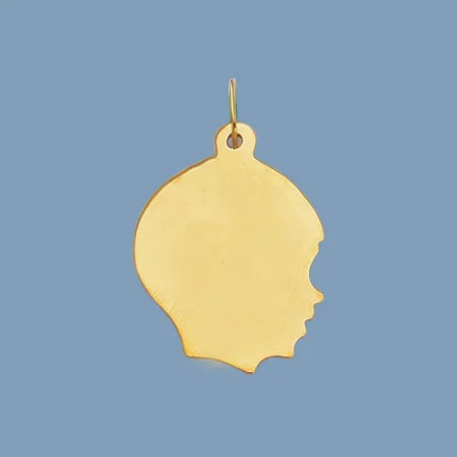 Engravable Small Boy Head Charm Pendant Real Solid 14K Yellow Gold