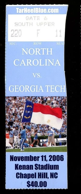 College Football Ticket North Carolina 2006 - 11/11 - Georgia Tech