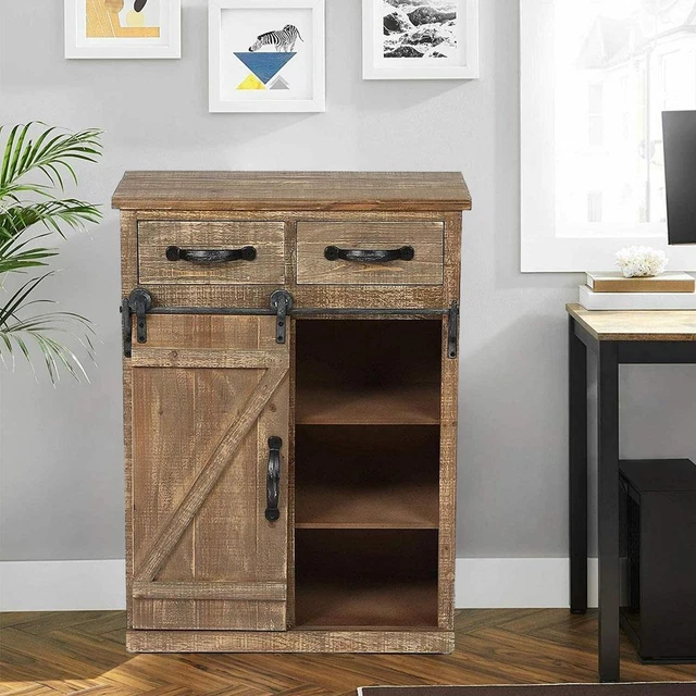 Rustic Sliding Barn Door Storage Cupboard Cabinet Pantry Cottage Kitchen