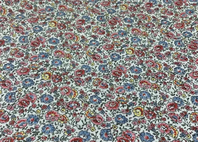 Vtg Floral Calico Fabric MVP Collection By Fabri-Quilt Red Blue Pink White BTHY