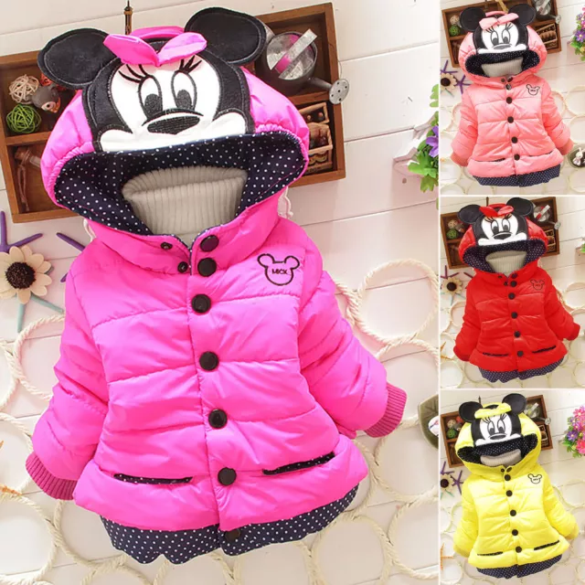 Kid's Girls Minnie Mouse Hoodie Puffer Jacket Quilted Padded Warm Coat Outwear