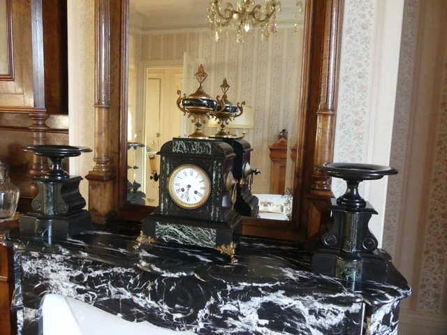 Horloge Cheminée WM. Widdop Verre Et Aluminium Brossé Noir - Mouvement Quartz Précise - 25x22.5x10cm