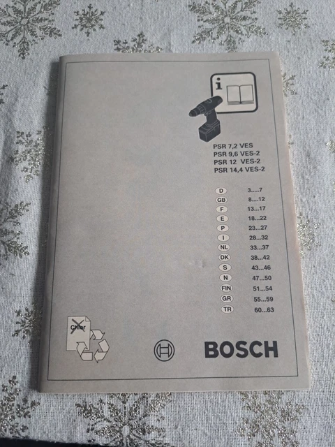 BEDIENUNGSANLEITUNG FÜR BOSCH Akkuschrauber PSR 7,2 VES- PSR 9,6 , 12