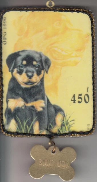 1996 Bedazzled ROTTWEILLER Ornament with Good Dog Hanging Charm