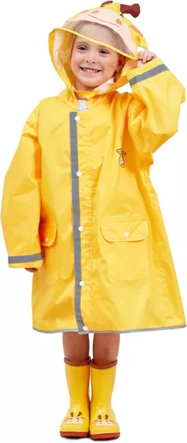 Boys Girls Rain Poncho Hooded Kids Waterproof Reflective Raincoat Cute Animal