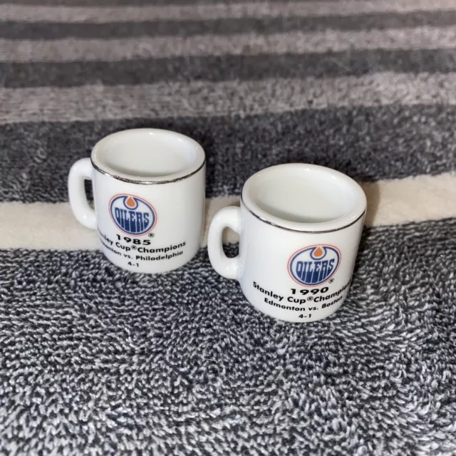 1985 & 1990 Edmonton Oilers Ceramic Mini Mug Nhl 1.25" Tall Stanley Cup Champion