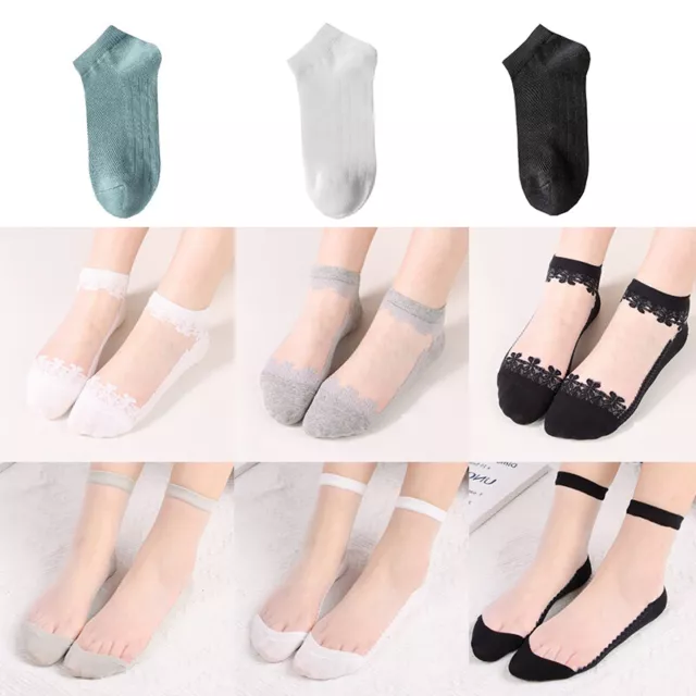 Silk Sock Crystal Lace Flower Summer Sock Elastic Short Tulle Women Ultra Thin