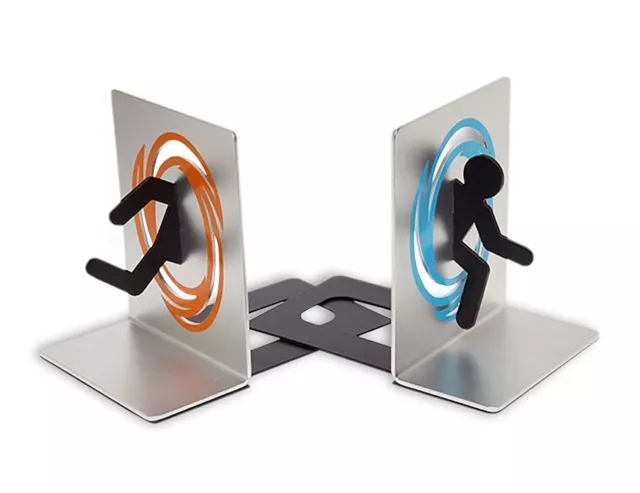 Portal 2 ThinkGeek Rare Video Game Bookends Aluminum Metal Book Ends
