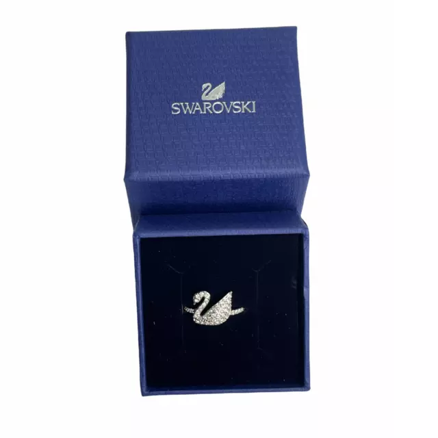 SWAROVSKI ICONIC SWAN Clear Crystal Silver Rhodium Plated Ring size 48 ...
