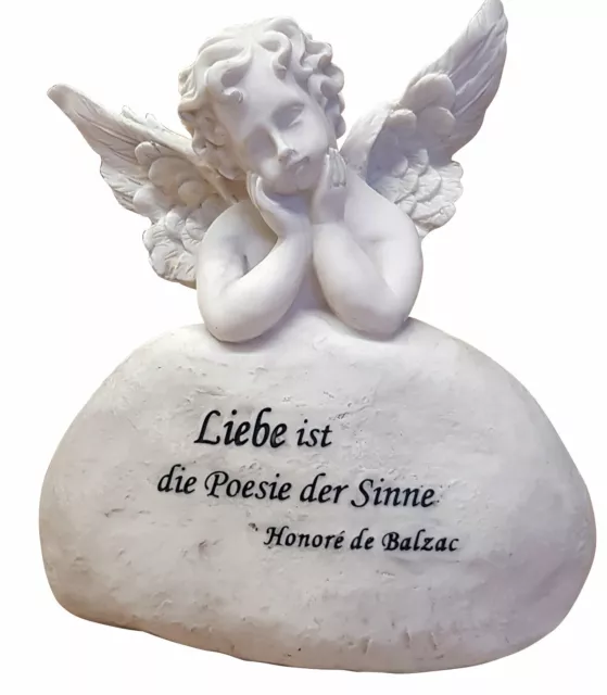 Grabschmuck Engel mit Flügel und Spruch von Balsac Engelsfigur Grabdeko