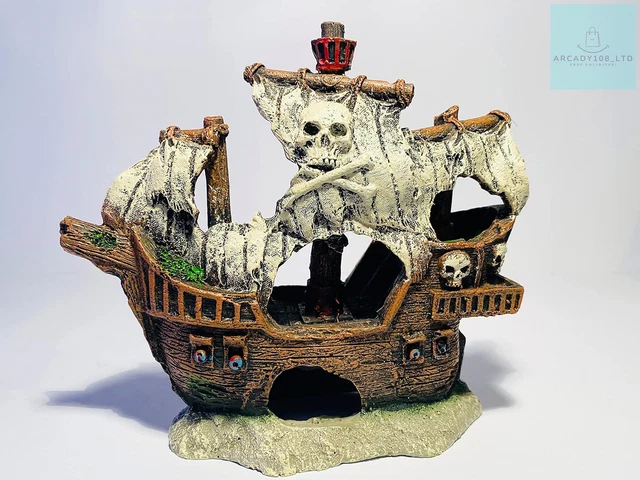 Mezzaluna Gifts Skull Pirate Ship Aquarium Fish Tank Ornament Pirate Ship L 15 x 2