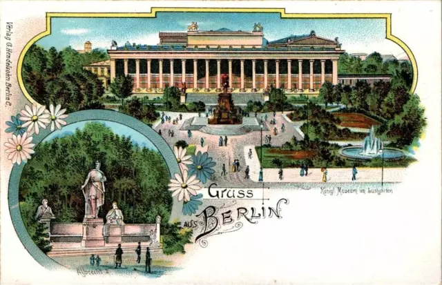 LITHO GRUß AUS BERLIN KGL MUSEUM IM LUSTPARK 2 BILD COL. UM 1900