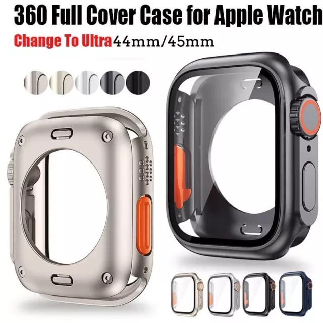 Schutzhülle Case mit Glas Für Apple Watch 9 8 7 6 5 SE 44/45mm Wechsel zu Ultra