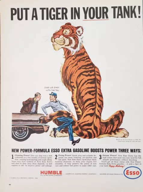 1964 Esso Extra Gasoline Put A Tiger In Your Tank Vintage Print Ad