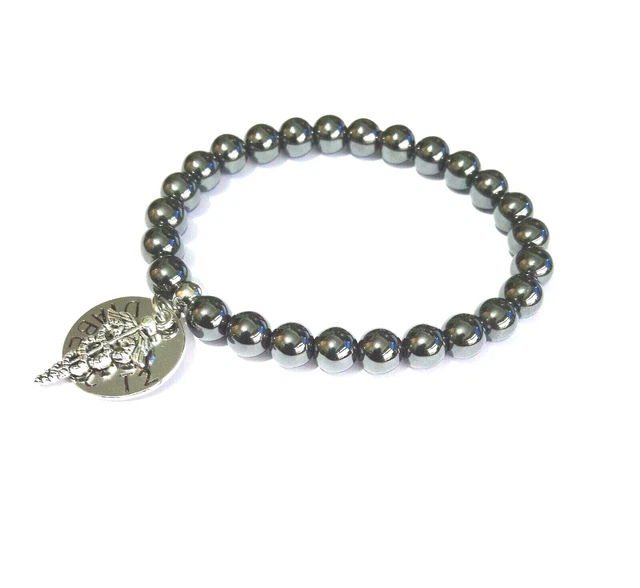 Pulsera de alerta médica SOS cuentas de hematita elásticas de emergencia y disco médico