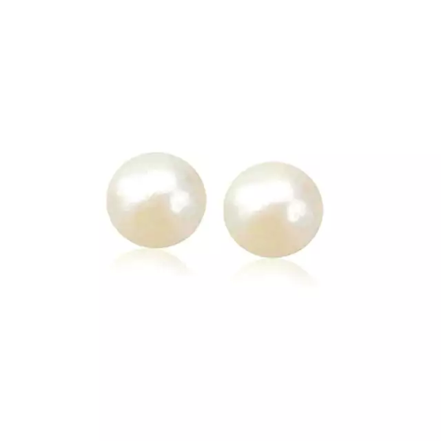 14K YELLOW GOLD Freshwater Cultured White Pearl Stud Earrings (7.0 mm ...