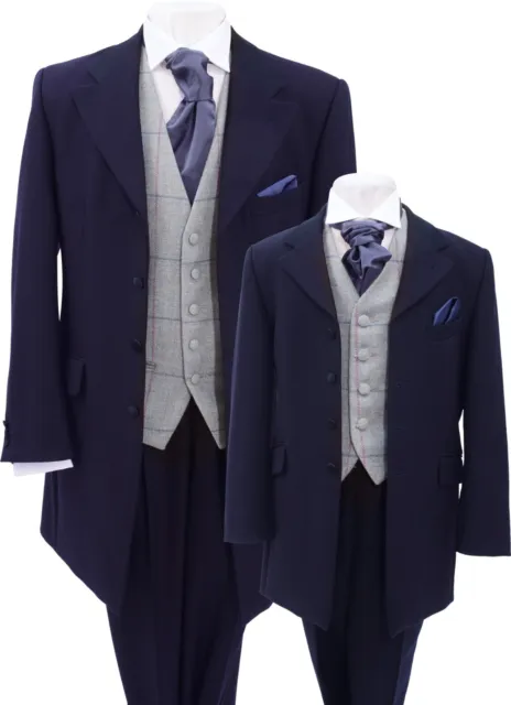 Navy Prince Edward Jacket 100% Wool Wedding 3/4 Length Funeral Directors