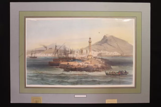 Grabado. Litografía. Alicante desde el espigón. Engraving. Lithograph. Alicante