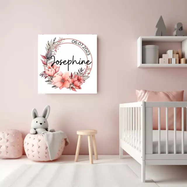 Baby Wandbild mit Namen Geburtsbild mit Geburtsdaten Mädchen Geschenk rosa Bild
