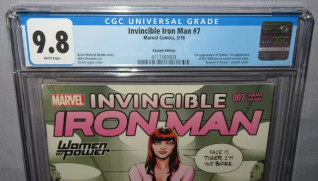 INVINCIBLE IRON MAN #7 (Riri Williams 1st app, Lopez Variant) CGC 9.8 NM/MT 2016 2