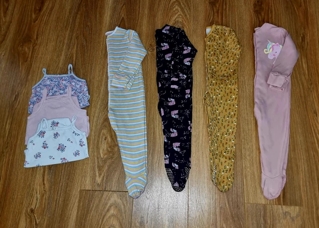#26 Huge Bundle Of Baby Girls Sleepsuits Pjs Bodysuits Vests Age 9-12 Months 4