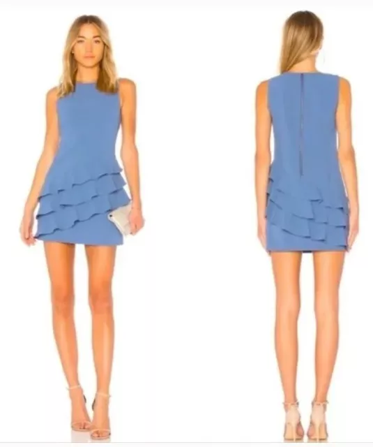 Alice+Olivia Womens Clive Sleeveless Blue Asymmetrical Ruffled Mini Dress Size 6