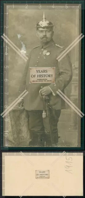 Orig. Foto CDV Soldat 1915 Pickelhaube Orden Säbel Degen Portepee Foto beschä