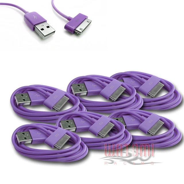 6Pcs Usb Sync Data Power Charger Cables New Ipad Iphone Ipod Classic Nano Purple
