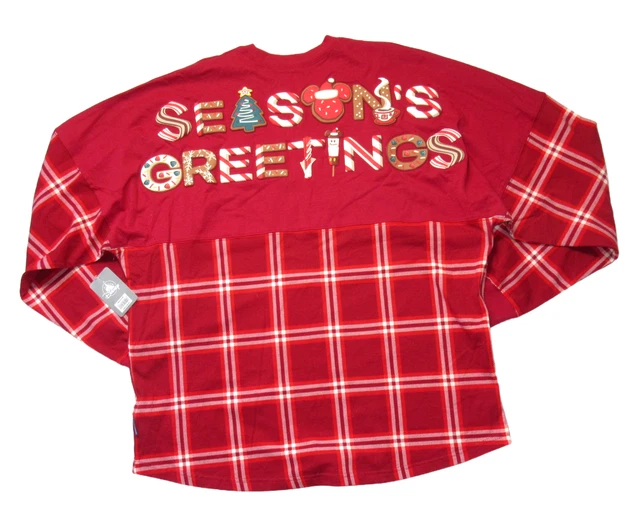 NWT Disney Mickey Mouse Holiday Plaid Spirit Jersey in Red Seasons Greetings XXL
